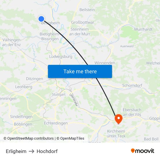 Erligheim to Hochdorf map