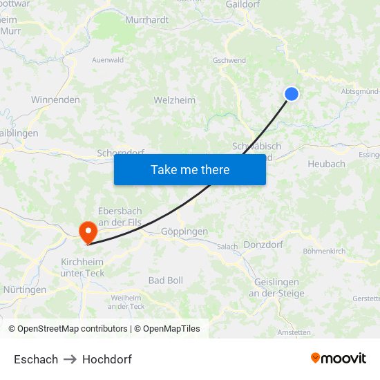 Eschach to Hochdorf map