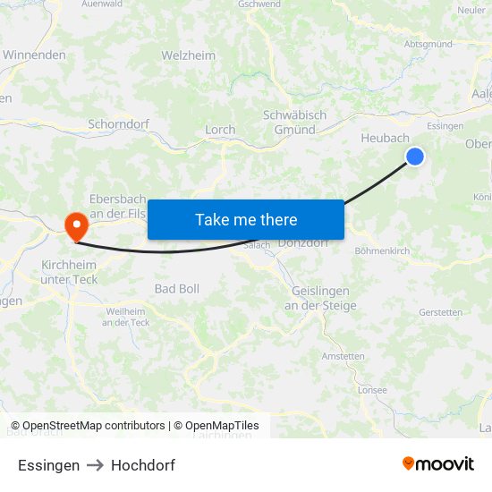 Essingen to Hochdorf map