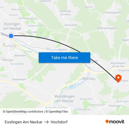 Esslingen Am Neckar to Hochdorf map