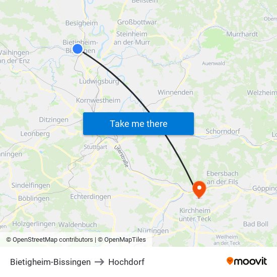 Bietigheim-Bissingen to Hochdorf map