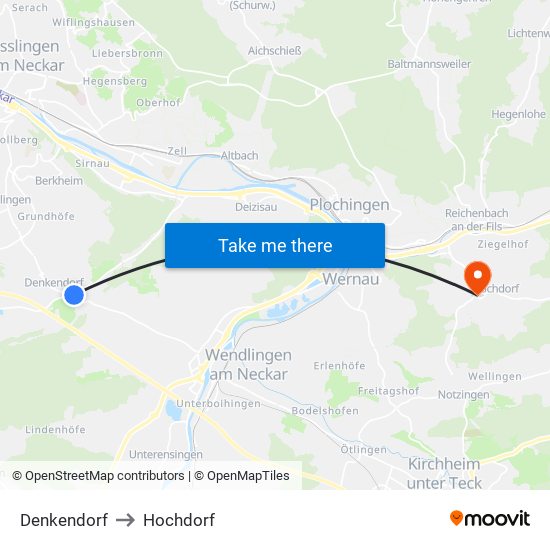 Denkendorf to Hochdorf map