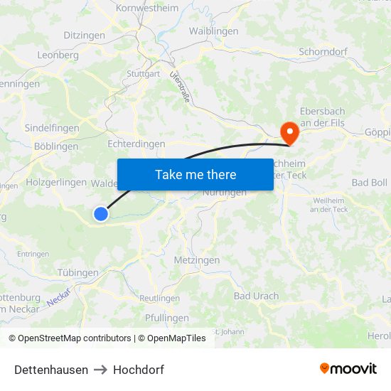 Dettenhausen to Hochdorf map