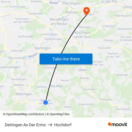 Dettingen An Der Erms to Hochdorf map