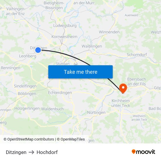 Ditzingen to Hochdorf map