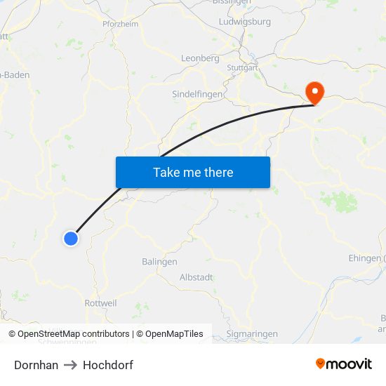 Dornhan to Hochdorf map