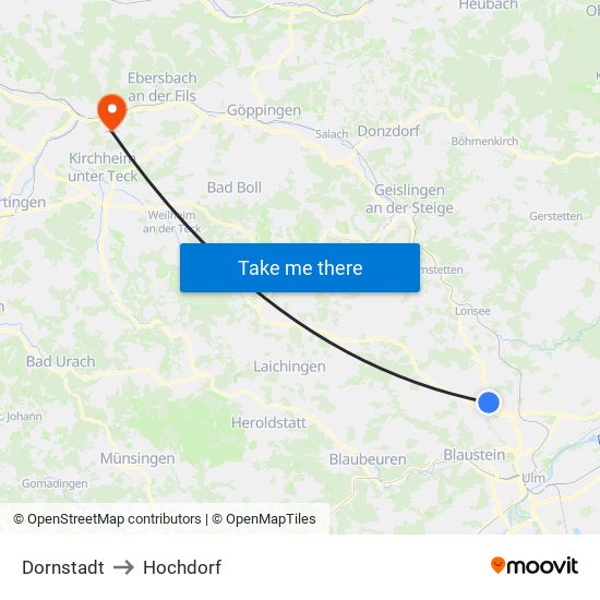 Dornstadt to Hochdorf map