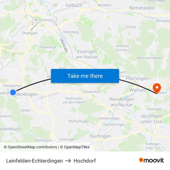 Leinfelden-Echterdingen to Hochdorf map