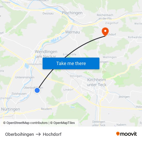 Oberboihingen to Hochdorf map