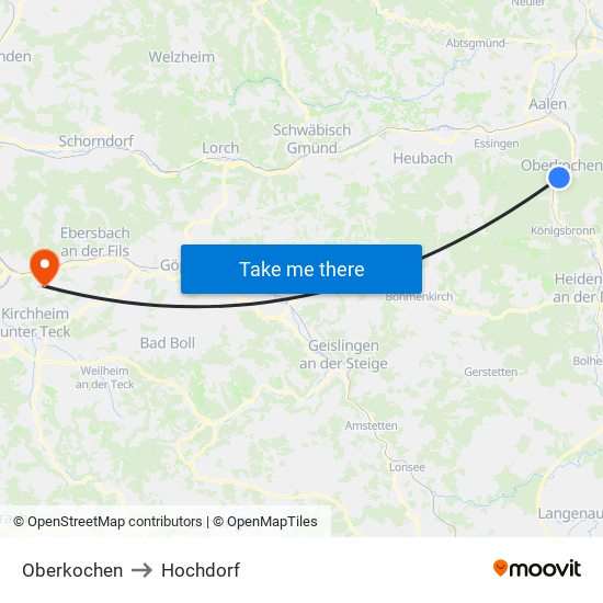 Oberkochen to Hochdorf map