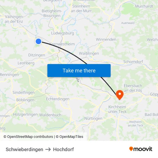 Schwieberdingen to Hochdorf map