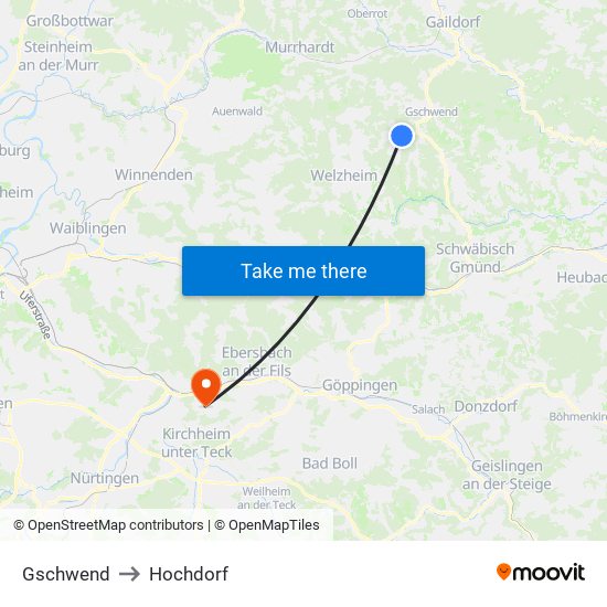 Gschwend to Hochdorf map