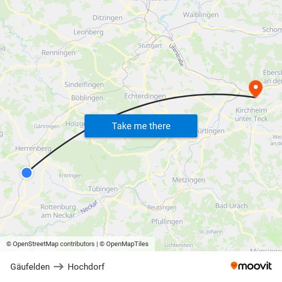 Gäufelden to Hochdorf map