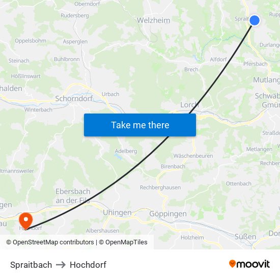 Spraitbach to Hochdorf map