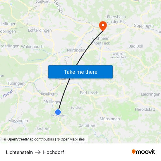 Lichtenstein to Hochdorf map