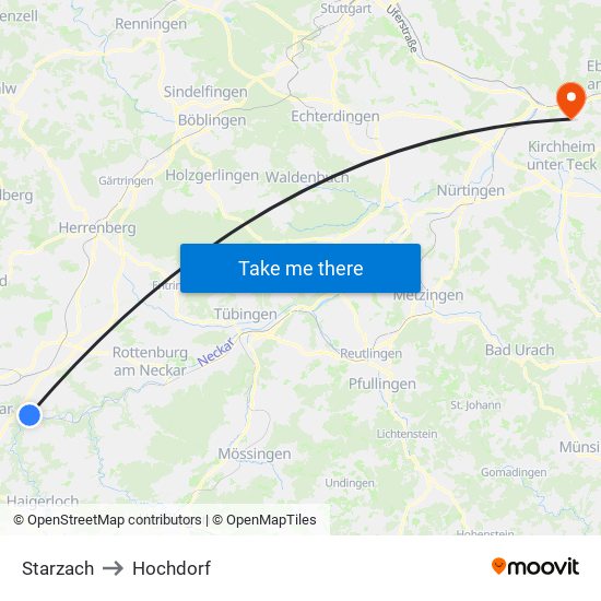 Starzach to Hochdorf map