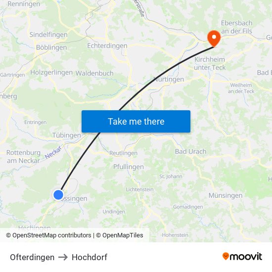 Ofterdingen to Hochdorf map