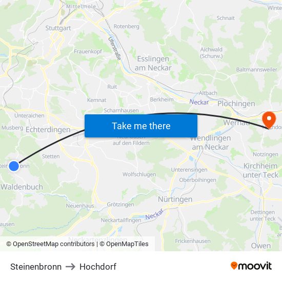 Steinenbronn to Hochdorf map