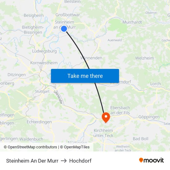 Steinheim An Der Murr to Hochdorf map