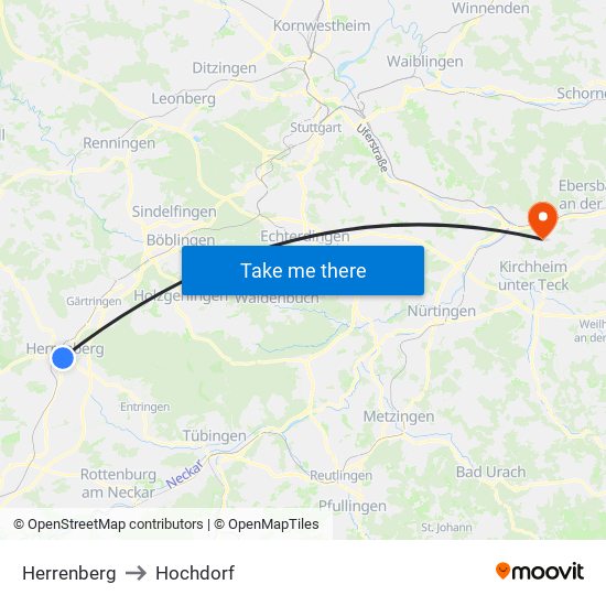 Herrenberg to Hochdorf map