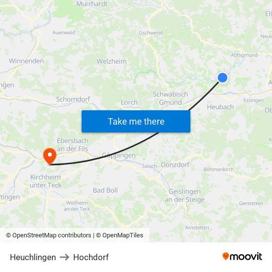 Heuchlingen to Hochdorf map