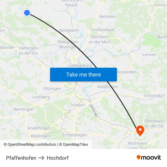 Pfaffenhofen to Hochdorf map