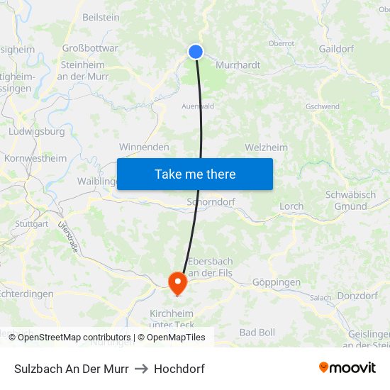 Sulzbach An Der Murr to Hochdorf map