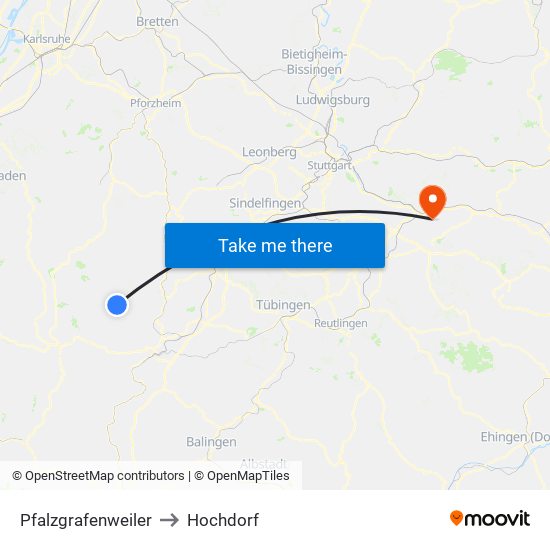 Pfalzgrafenweiler to Hochdorf map