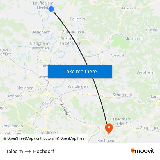 Talheim to Hochdorf map