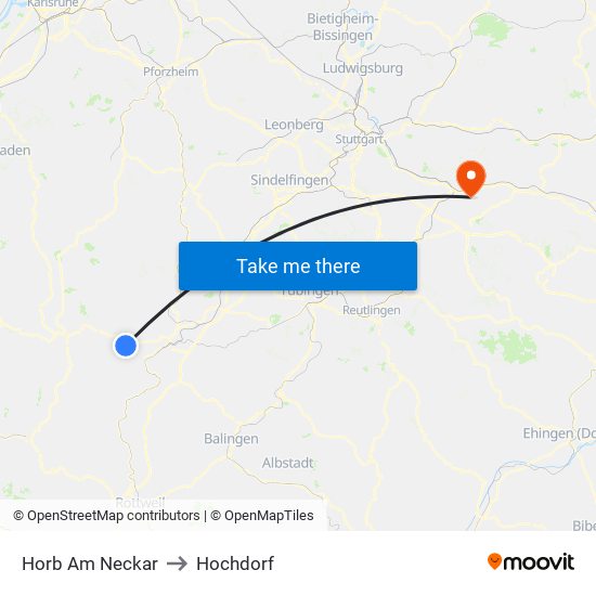 Horb Am Neckar to Hochdorf map