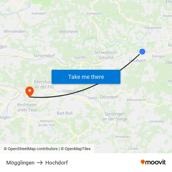 Mögglingen to Hochdorf map