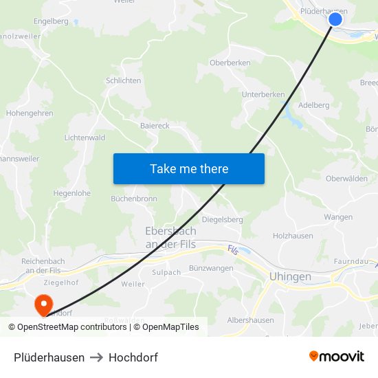 Plüderhausen to Hochdorf map