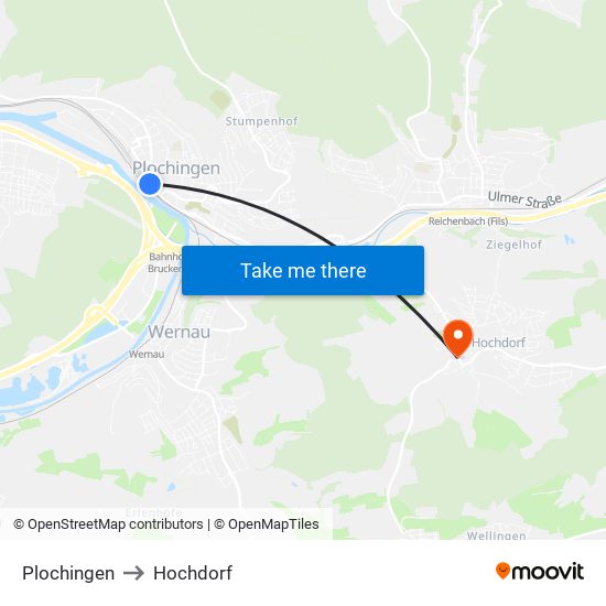 Plochingen to Hochdorf map
