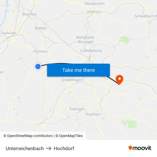 Unterreichenbach to Hochdorf map
