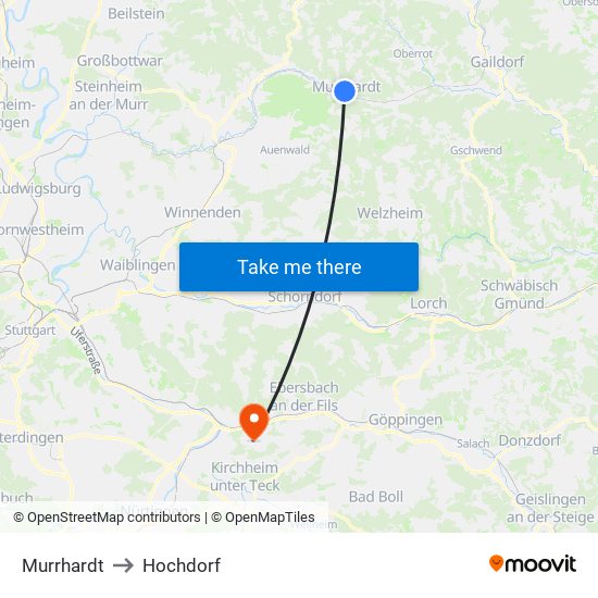 Murrhardt to Hochdorf map