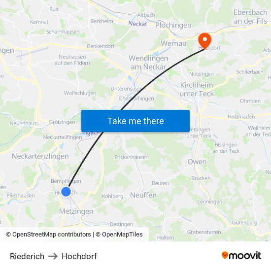 Riederich to Hochdorf map