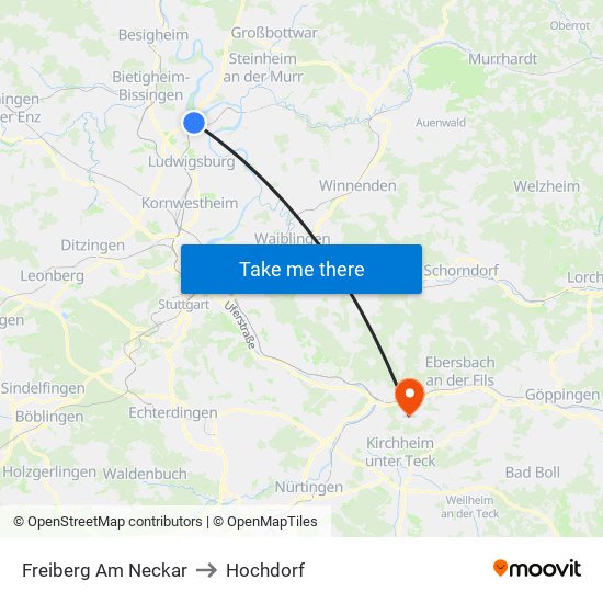 Freiberg Am Neckar to Hochdorf map