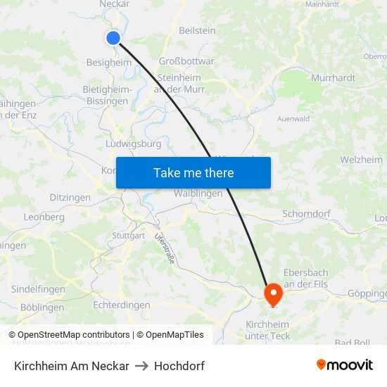 Kirchheim Am Neckar to Hochdorf map