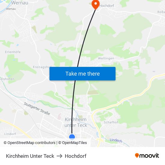 Kirchheim Unter Teck to Hochdorf map
