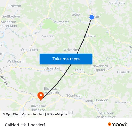 Gaildorf to Hochdorf map