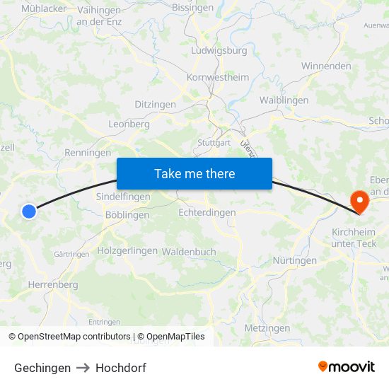 Gechingen to Hochdorf map