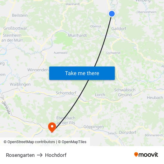 Rosengarten to Hochdorf map