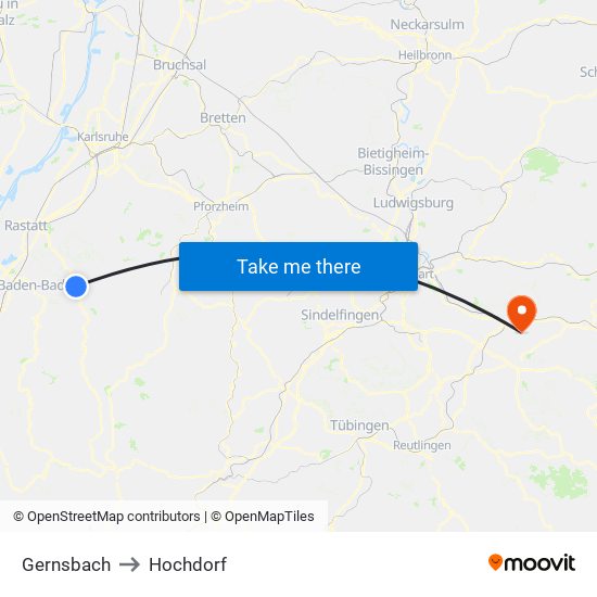 Gernsbach to Hochdorf map