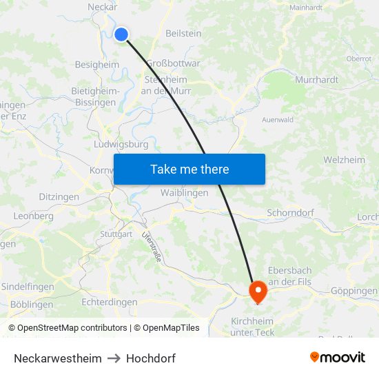 Neckarwestheim to Hochdorf map