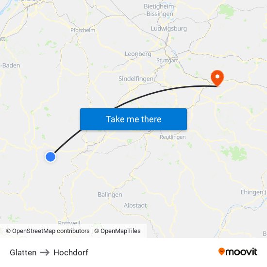 Glatten to Hochdorf map