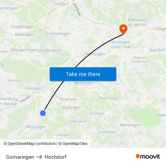 Gomaringen to Hochdorf map