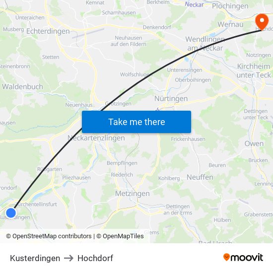 Kusterdingen to Hochdorf map