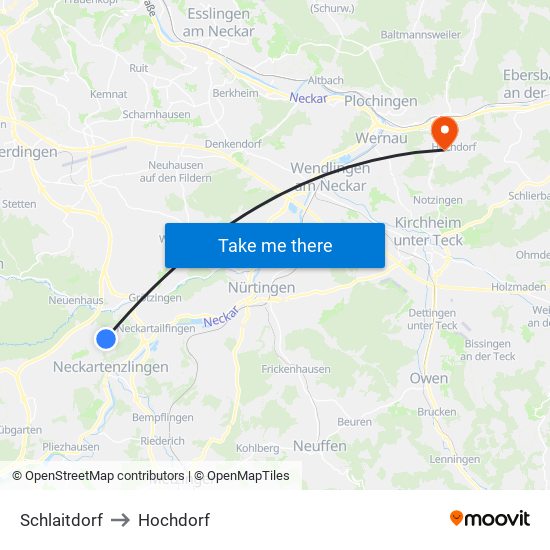 Schlaitdorf to Hochdorf map