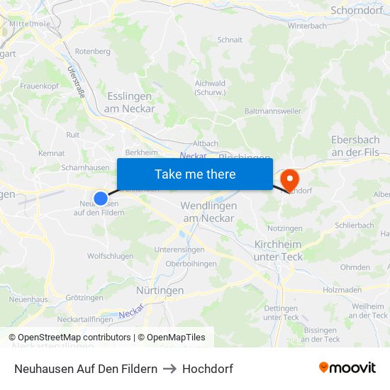 Neuhausen Auf Den Fildern to Hochdorf map