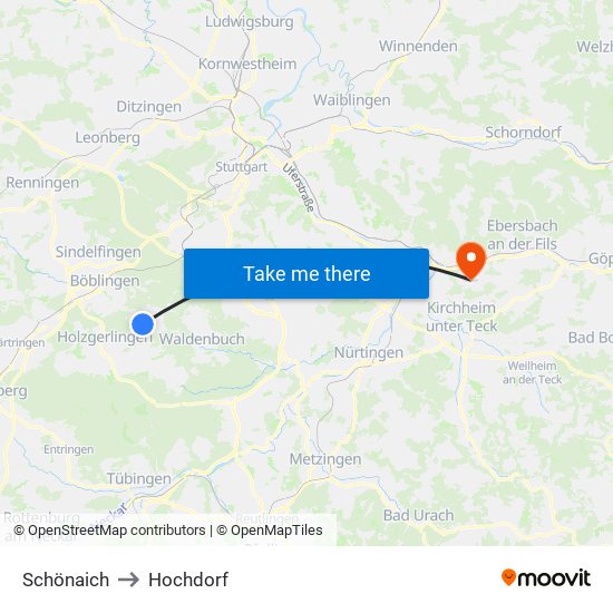 Schönaich to Hochdorf map